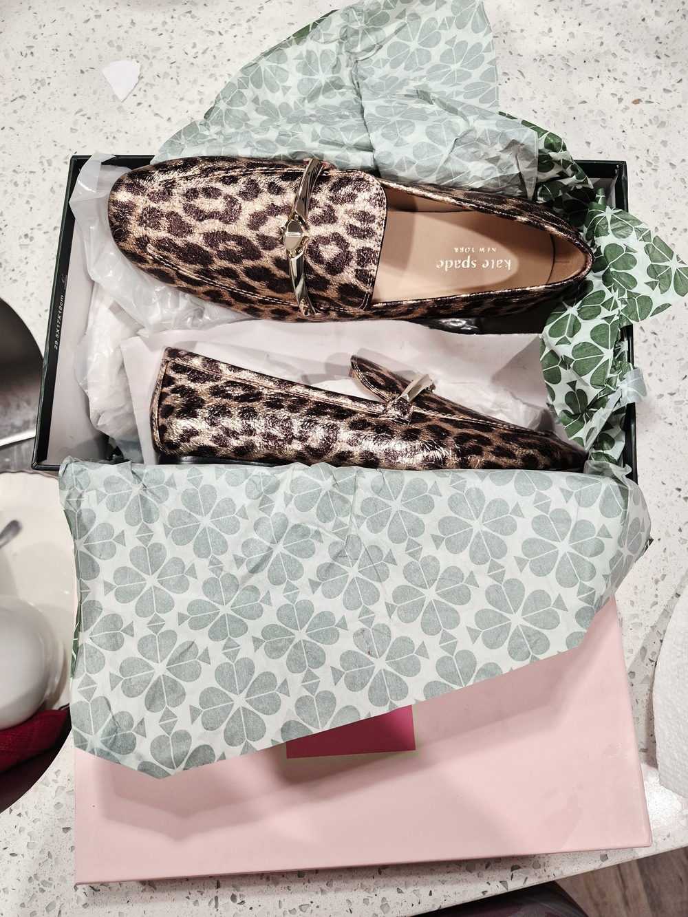 kate spade Metallic Leopard Print Slip-On Loafers in Gold and Brown